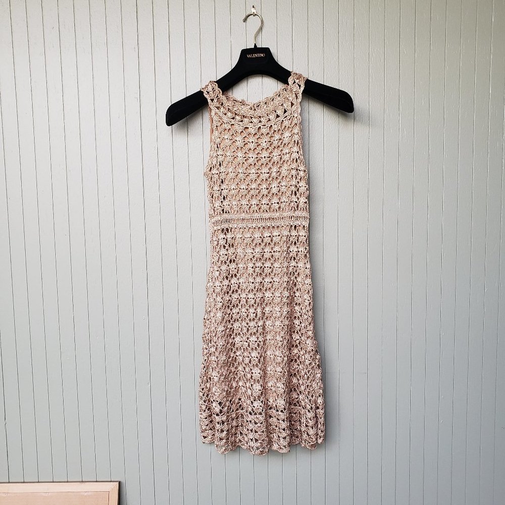 INC Gold Metallic thread Crochet Dress NWT